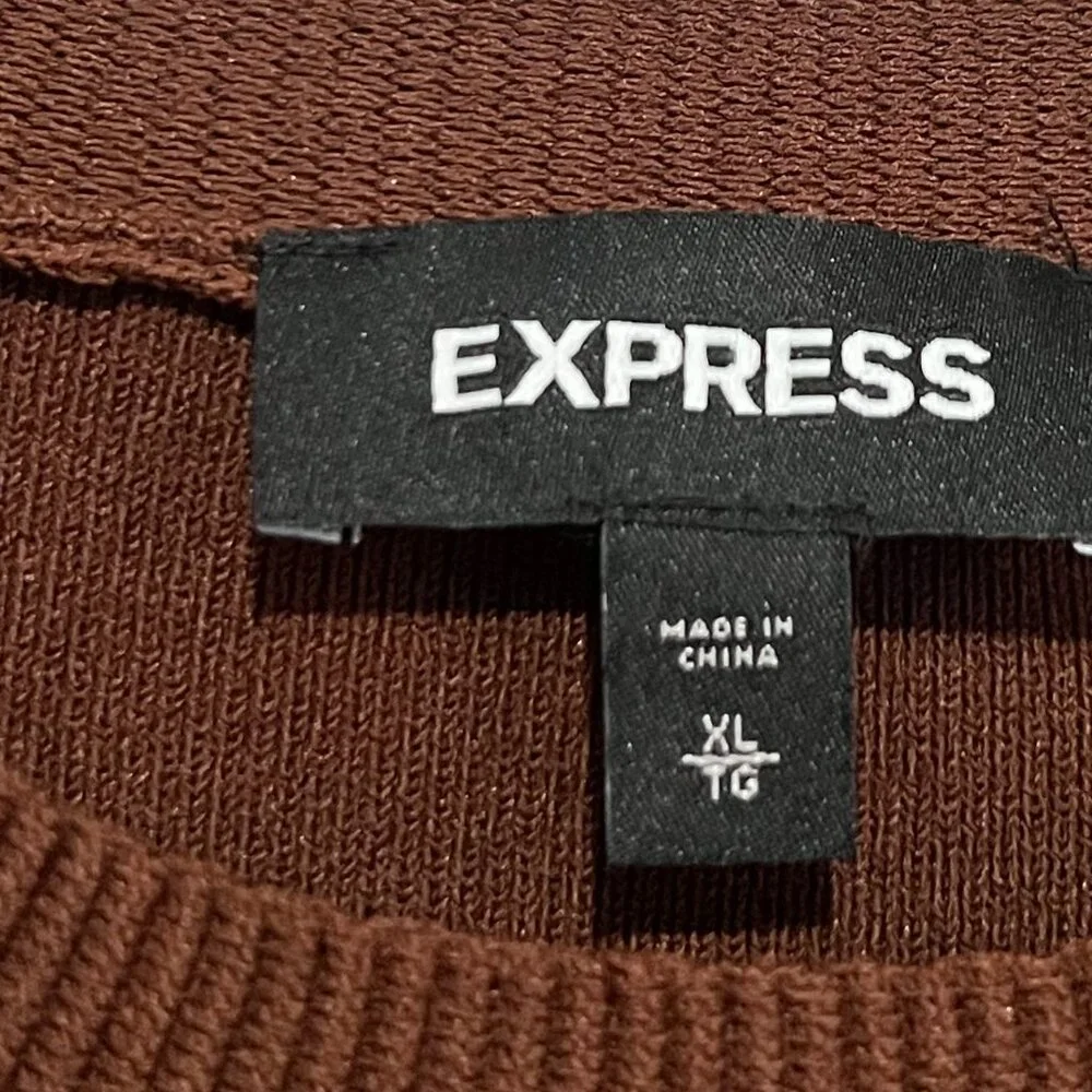 Express Chocolate Brown Sweater Dress Size XL Puff Sleeve Modest Office - Picture 4 of 6